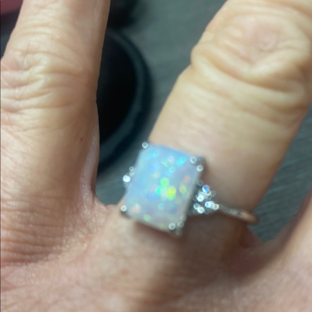Sterling Silver Opal Solitaire Ring with Side Accents - White Opal